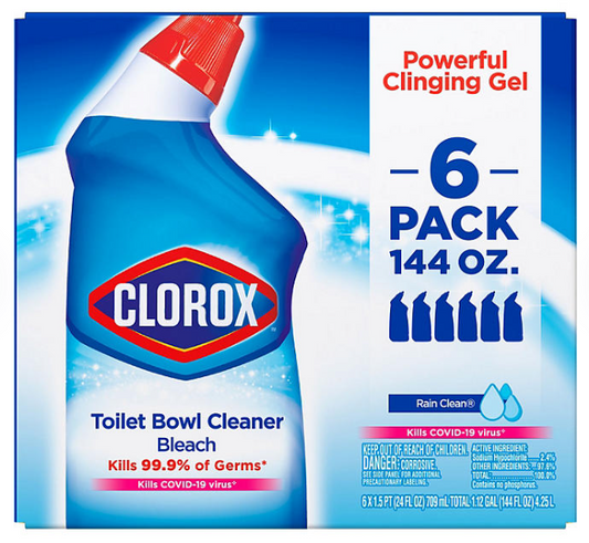 Clorox Toilet Bowl Cleaner with Bleach, Rain Clean, 6pk